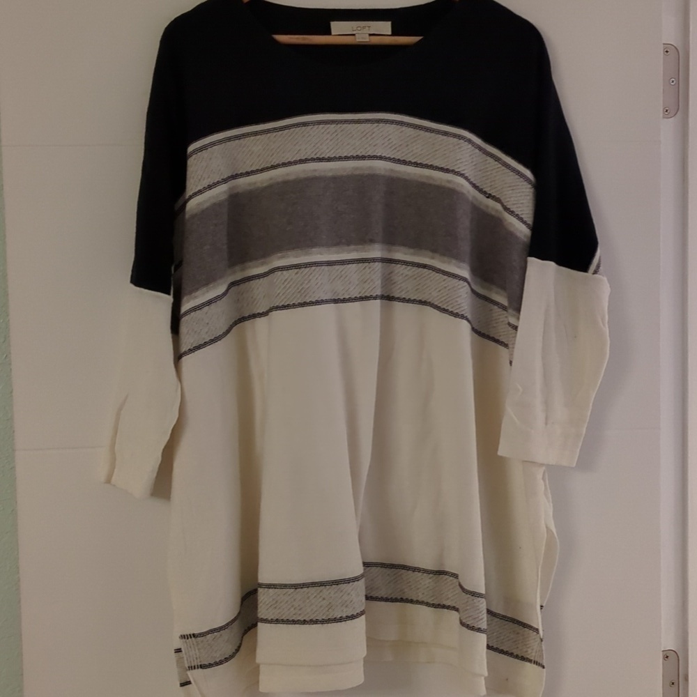 Loft oversized lagenlook Cotton Wool Blend Navy And White sweater tunic